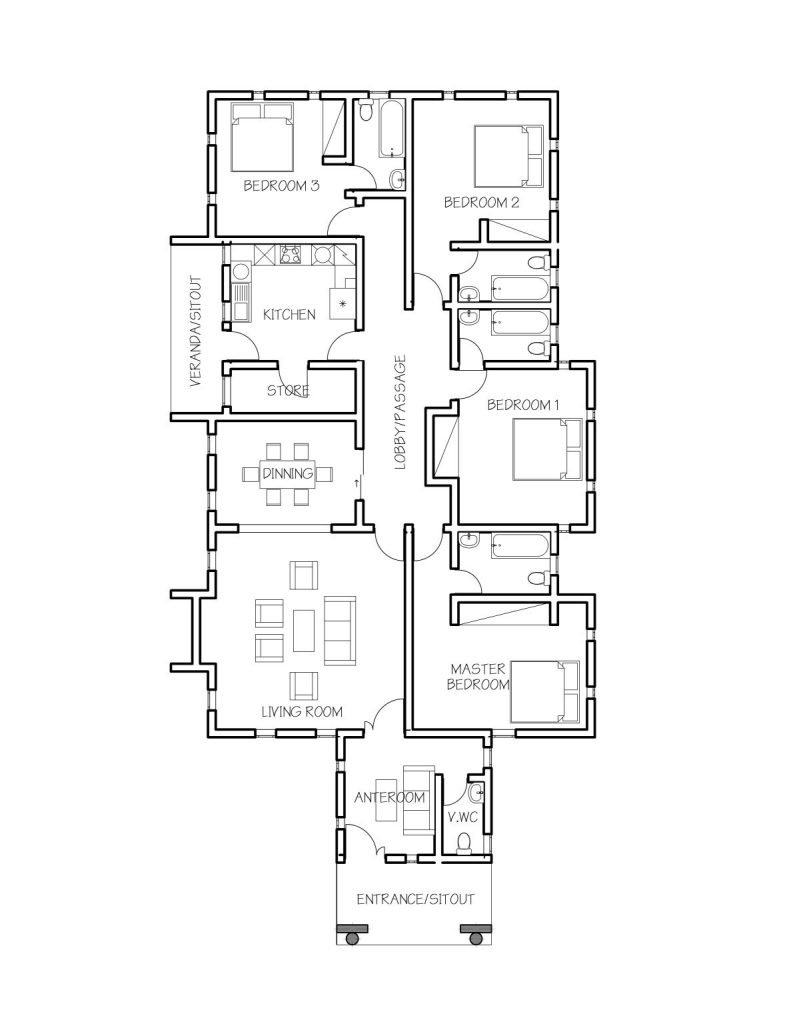 4 BEDROOM BUNGALOW House PLAN2