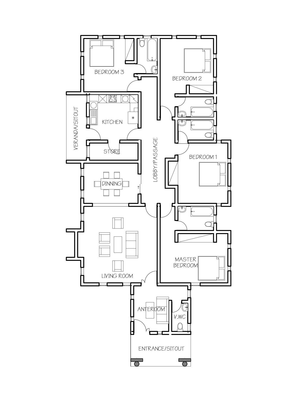 4 BEDROOM BUNGALOW House PLAN2