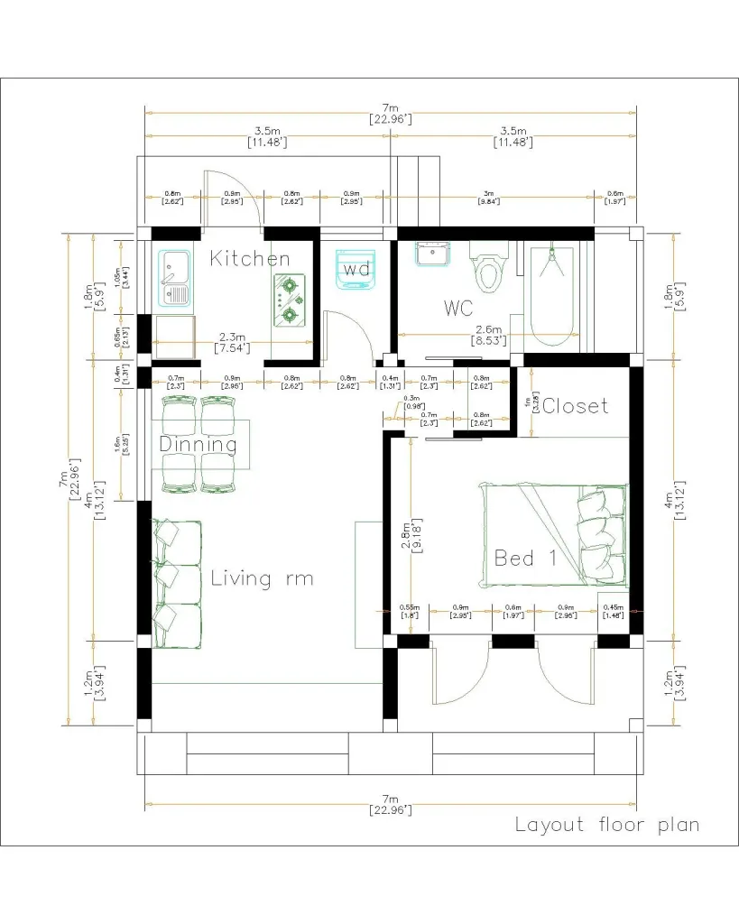 Modern One Bedroom House Plan 