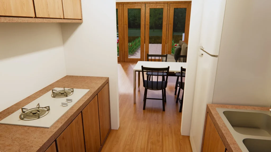 Small House Design 7x7 Meter 23x23 Feet One Bed Kitchen 2 scaled 1