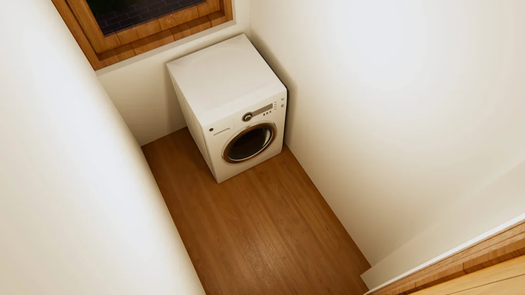 Small House Design 7x7 Meter 23x23 Feet One Bed Washing room scaled 1
